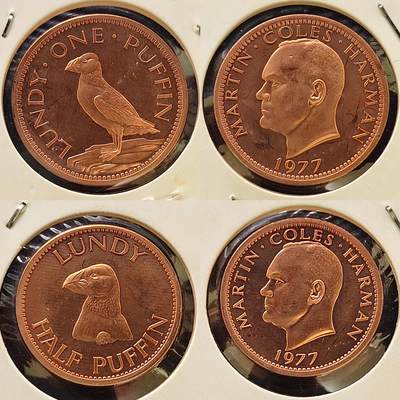 【全场包邮】纯粹捡漏拍486场（免费代拍第23场） - 【稀少】伦迪岛1977年海鹦1/2-1分精制2枚套币-量1977