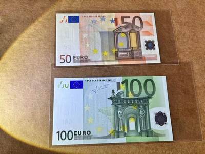 【Blue Auction】世界纸币精拍第762期——18级TOP拍卖/信誉/品质/专业/高效💫 - 【一组2张 含88尾无47】欧盟 2002年50-100欧元 全新UNC