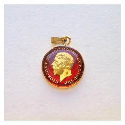 【银】纯手工银 英国1936年乔治五世银币 珐琅彩镀金高浮雕精制银币章吊坠 16MM - 【银】纯手工银 英国1936年乔治五世银币 珐琅彩镀金高浮雕精制银币章吊坠 16MM