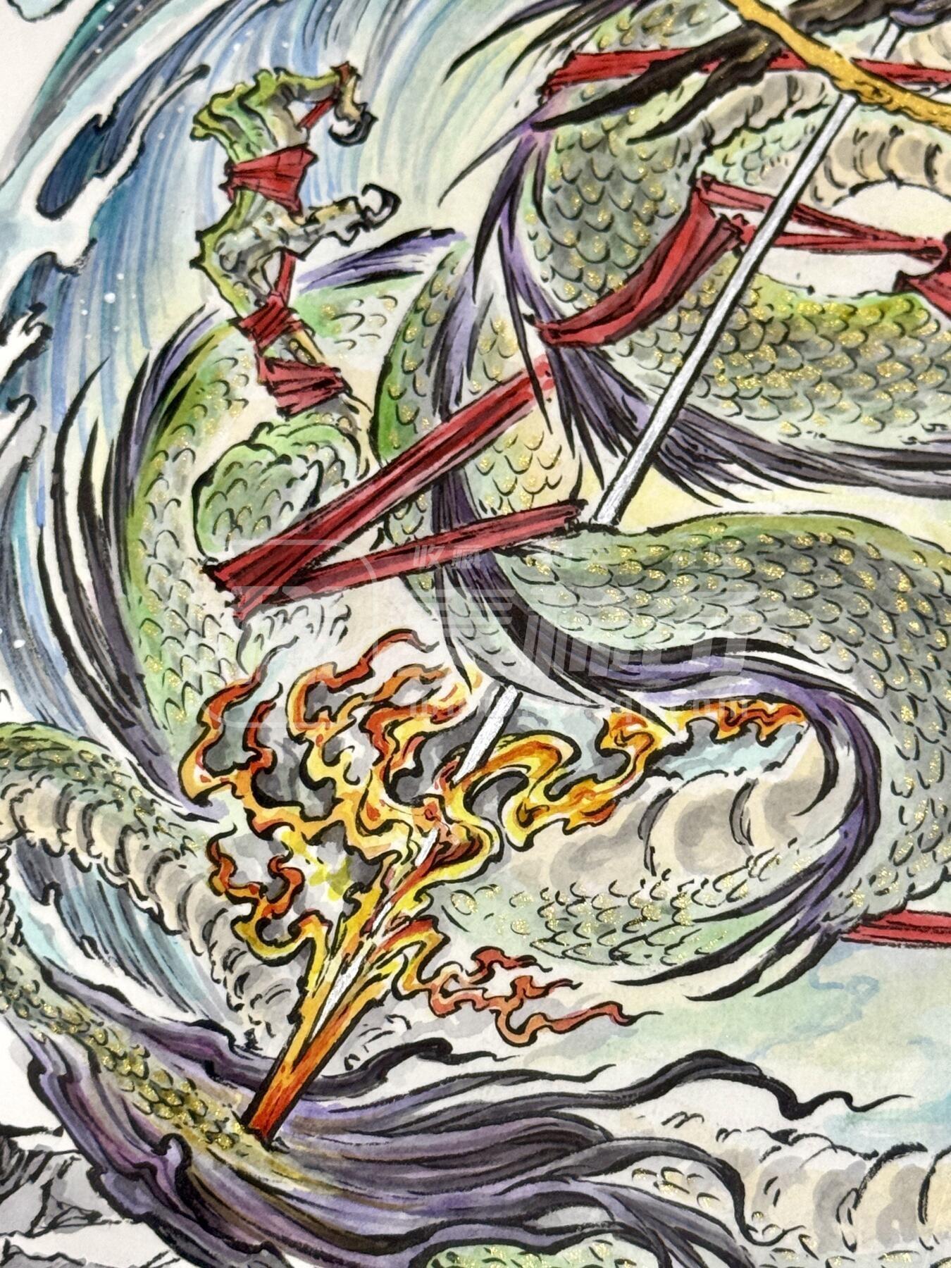 玩卡战线超级大甩拍第46期（周一晚10点半截拍）请寄存过多的卡友准许发货哇！ 沈鑫手绘画 哪吒闹海 已装裱 尺寸：外框45cm*65.5cm，内框30cm*40cm