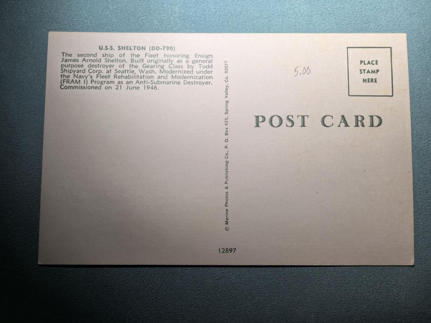 盛世勋华——号角文化勋章邮票专场拍卖第293期 美国冷战时期军舰专题明信片 谢尔顿号驱逐舰