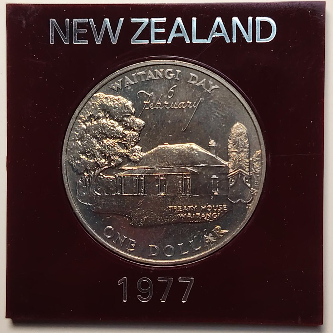 布加迪🐬～世界钱币(上海)🌾第 264 期 /  各国套币和散币 新西兰🇳🇿 1977年 1元 怀堂伊协议百年纪念币