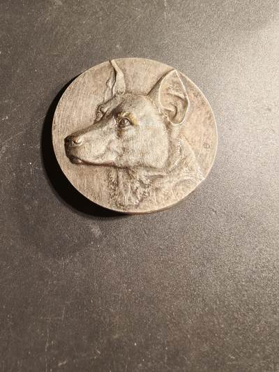 老王徽章第169期 - 法国宠物犬博览会镀银大铜章    直径44mm.    重量40.8g