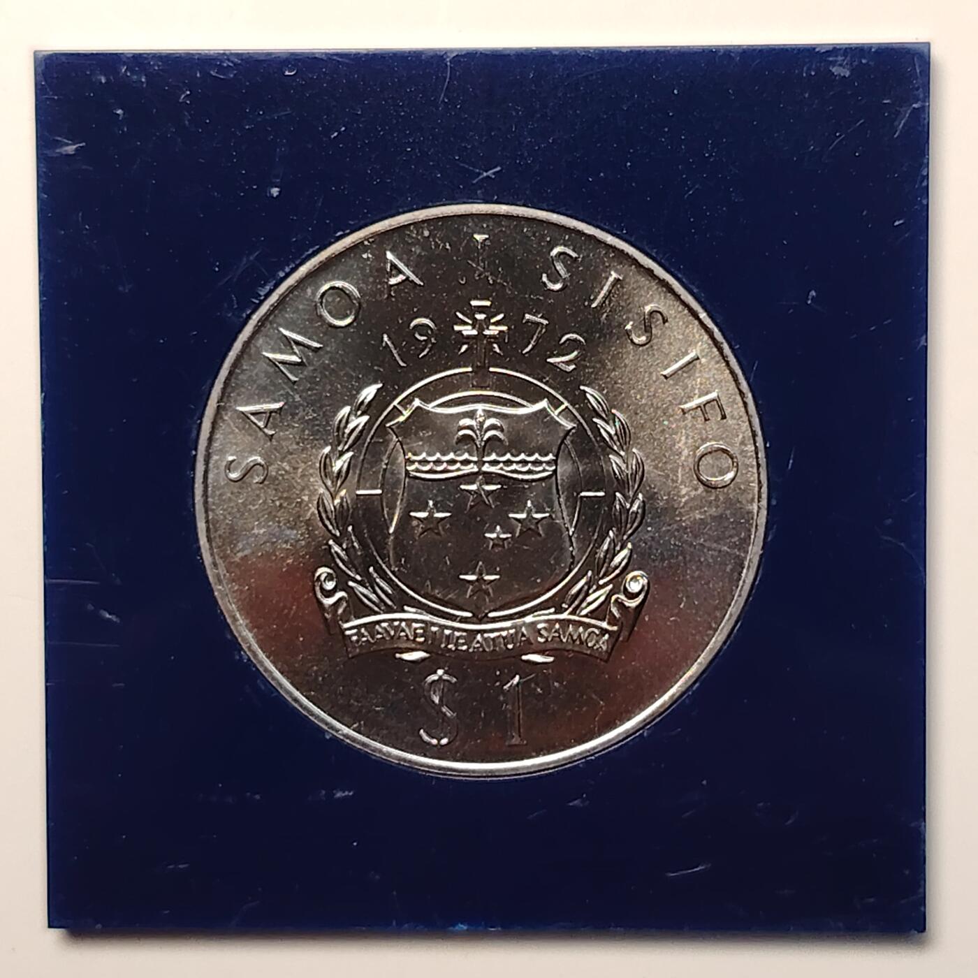 布加迪🐬～世界钱币(上海)🌾第 264 期 /  各国套币和散币 萨摩亚 1972年1塔拉纪念币 荷兰航海家发现萨摩亚250周年