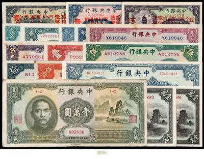 华艺国际2025年秋季拍卖会 钱币专场 - 民国时期中央银行国币及法币券一组三十四枚