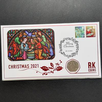 ＜小葵钱铺＞第67期·克朗币·银币场·满200包邮，不寄存·12月15日发货 - 〈邮币封〉直布罗陀2021圣诞节·巴巴里猕猴和圣诞树50便士纪念币