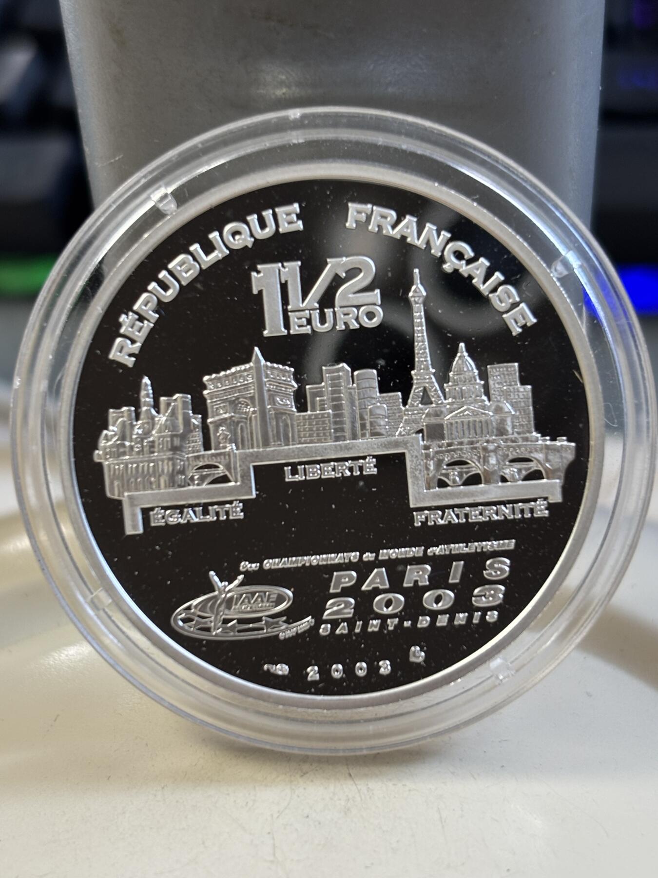 第185期拍卖 法国2003年运动冠军跳高精制纪念银币，900银，22克，