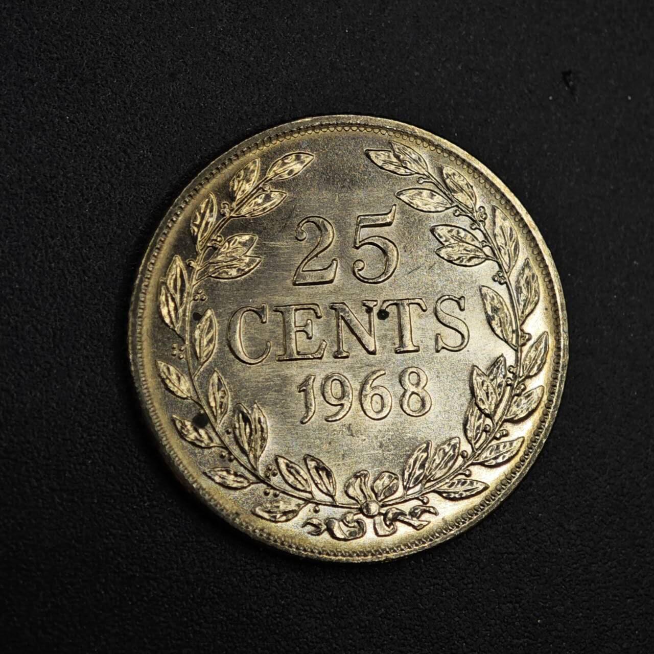 【淘币小摊】实时拍第八百二十六拍   散币场   满百包邮可预留二周 每周一统一发货   利比里亚1968年25分镍币