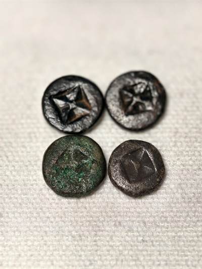 抚柳草堂-首期章牌钱币 限时免佣 满百包邮 放漏专场 - 三佛齐王国末期至满者伯夷王国早期打制小银币4枚