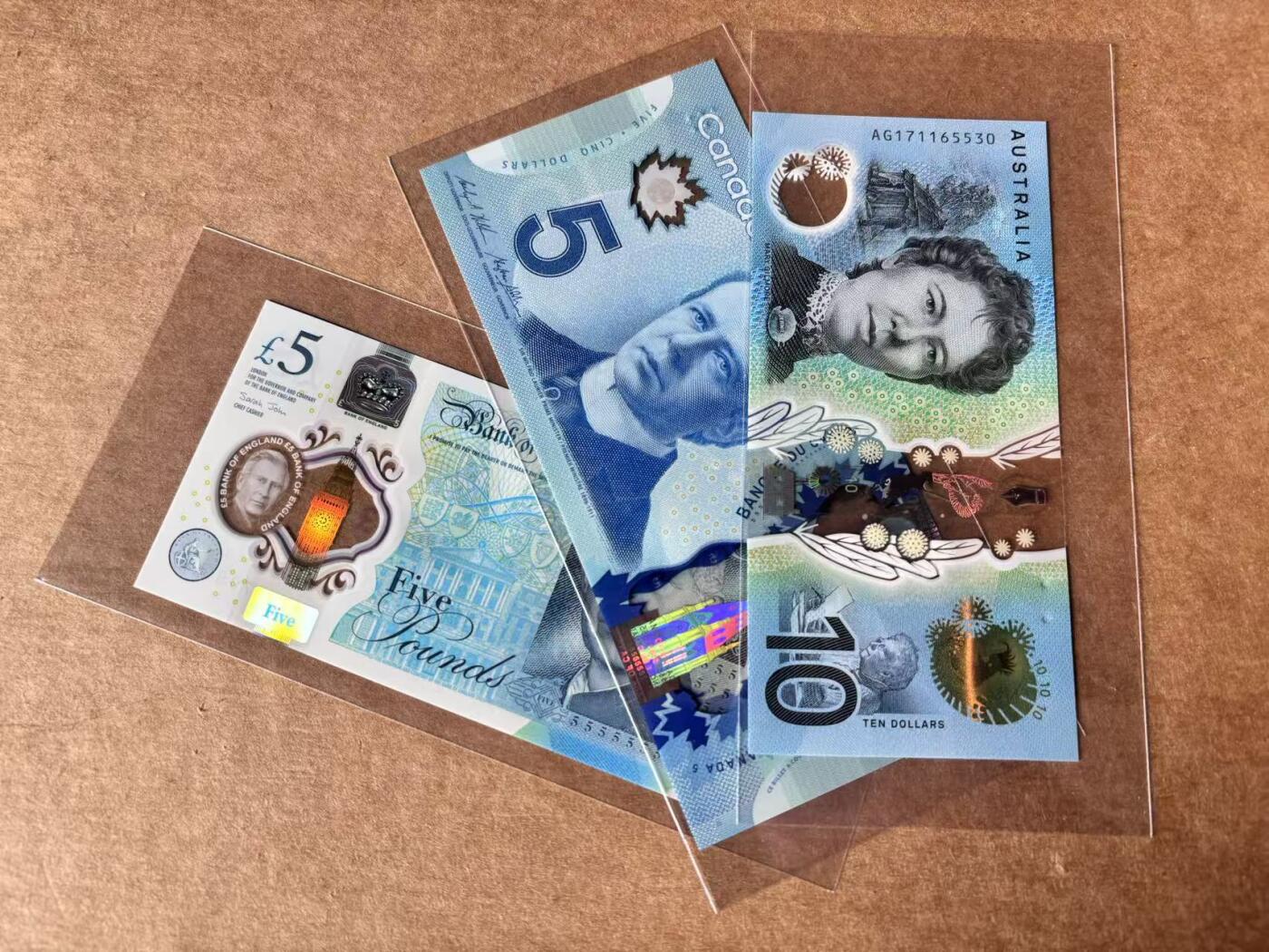 【Blue Auction】世界纸币精拍第762期——18级TOP拍卖/信誉/品质/专业/高效💫 【一组3张 含CA01首发冠】英国 2024年5镑&加拿大5元&澳大利亚10元 全新UNC