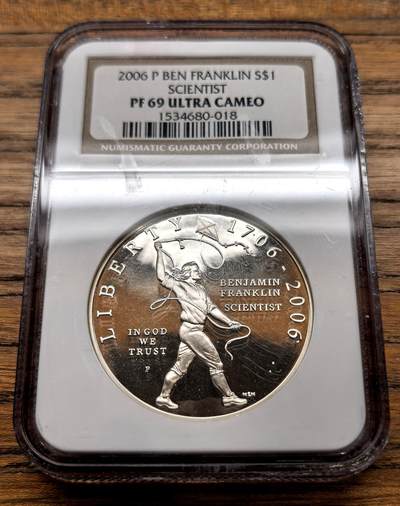 凡希社世界钱币微拍月度大拍（2025/12） - 2006美国科学家系列-本·富兰克林Dol纪念大银精铸NGC-PF69UC