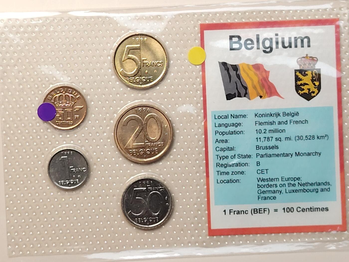 布加迪🐬～世界钱币(上海)🌾第 264 期 /  各国套币和散币 比利时🇧🇪 5枚卡装币