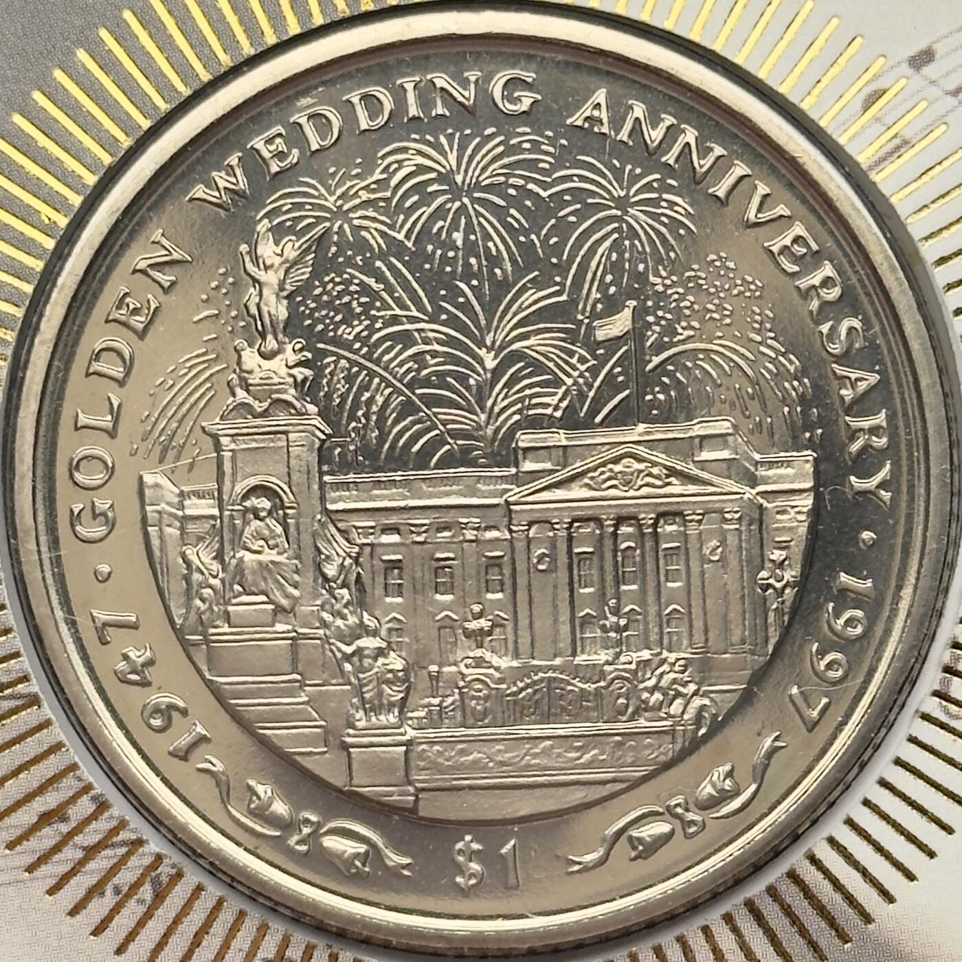 ＜小葵钱铺＞第67期·克朗币·银币场·满200包邮，不寄存·12月15日发货 〈邮币封〉塞拉利昂1997年金婚纪念日1元克朗型纪念币