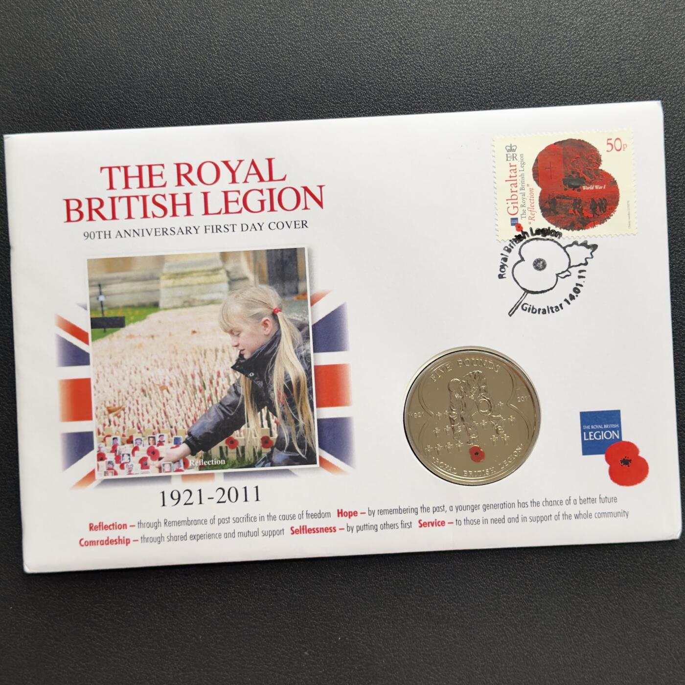 ＜小葵钱铺＞第67期·克朗币·银币场·满200包邮，不寄存·12月15日发货 〈邮币封〉泽西岛2011年皇家退伍军人协会成立90周年·退伍老兵5镑克朗型彩色纪念币