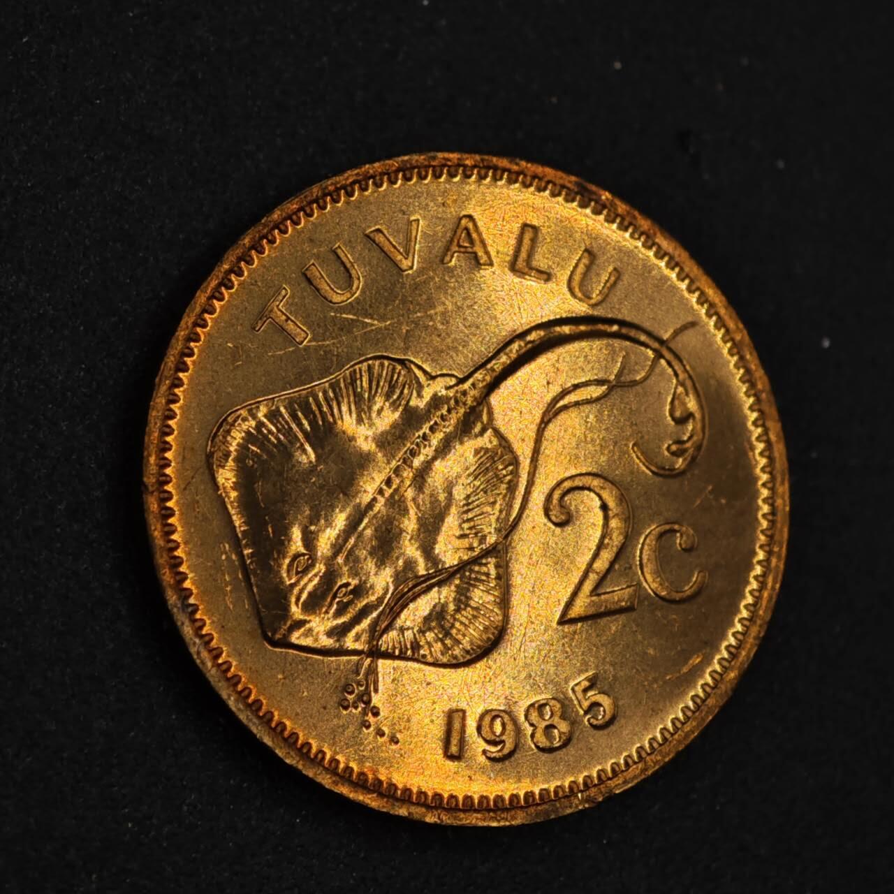 【淘币小摊】实时拍第八百二十六拍   散币场   满百包邮可预留二周 每周一统一发货   图瓦卢1985年魔鬼鱼2分铜币