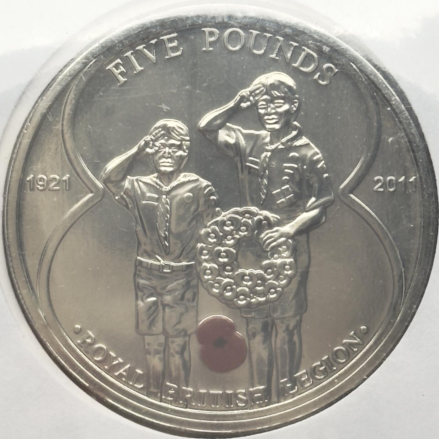 ＜小葵钱铺＞第67期·克朗币·银币场·满200包邮，不寄存·12月15日发货 〈邮币封〉泽西岛2011年皇家军人退伍协会成立90周年·希望5镑克朗型彩色纪念币