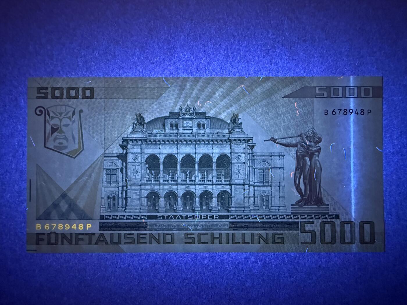 《艾美收藏》第224期-12.14周日外币超白金场 奥地利5000先令 UNC 1988年 奥地利作曲家莫扎特 原票好品 世界第一张全息膜纸币