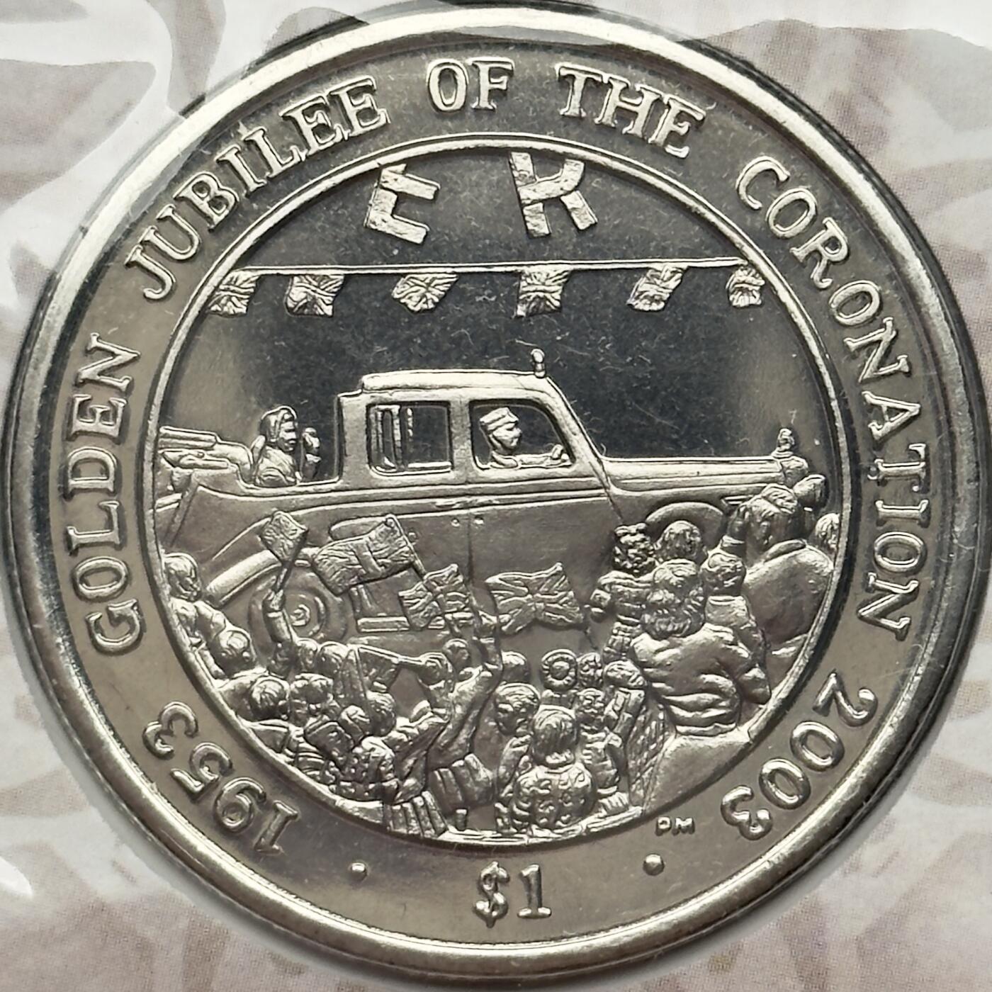 ＜小葵钱铺＞第67期·克朗币·银币场·满200包邮，不寄存·12月15日发货 〈邮币封〉维尔京群岛2003年加冕50周年·女王乘坐汽车1元克朗型纪念币