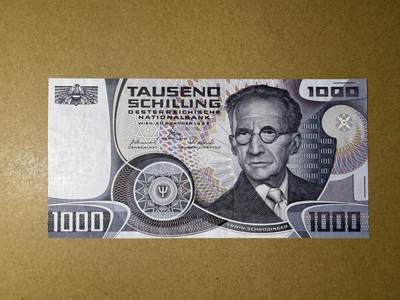 《艾美收藏》第224期-12.14周日外币超白金场 - 豹子号 奥地利1000先令 UNC 1983年 奥地利物理学家薛定谔 局部轻微荧光 豹子号