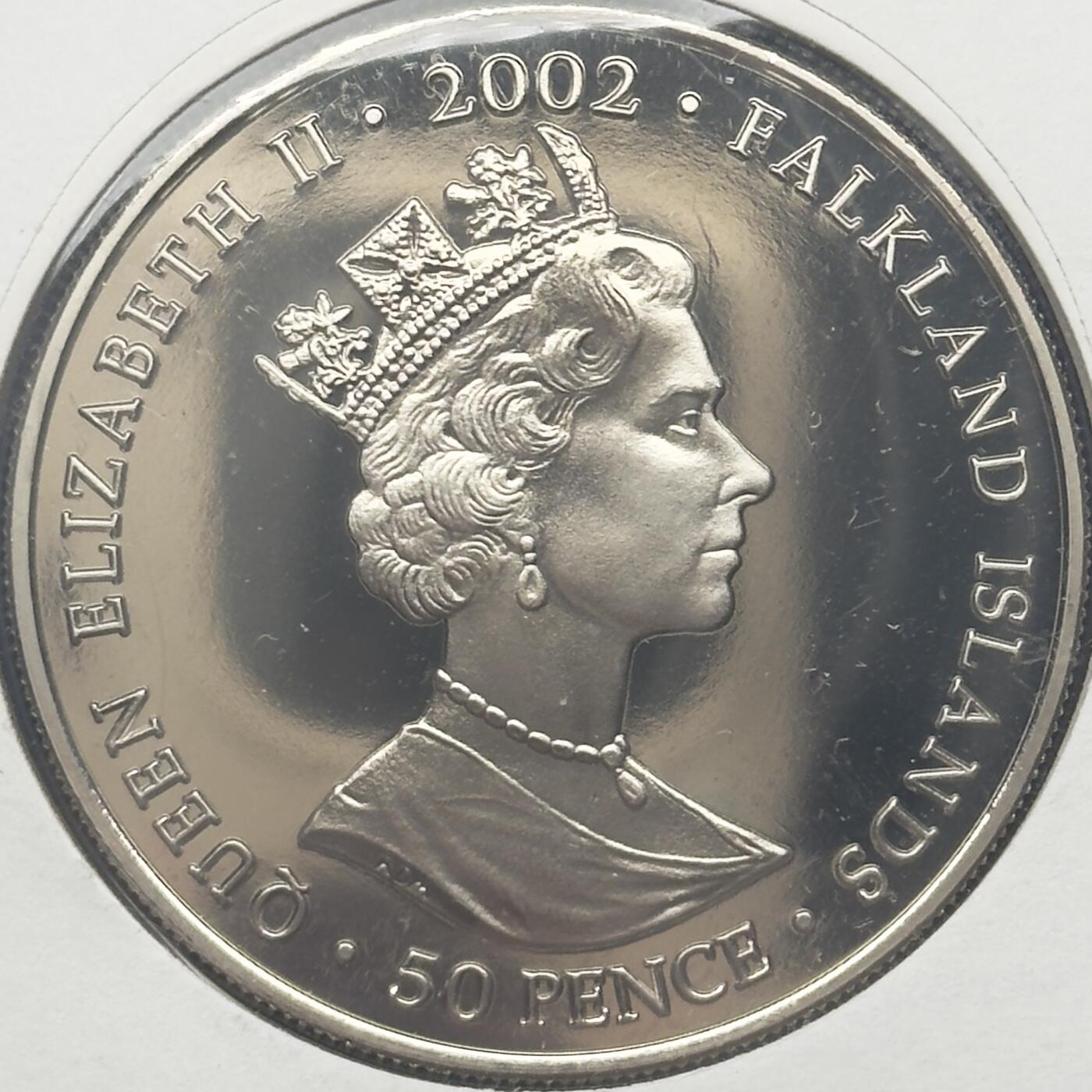 ＜小葵钱铺＞第67期·克朗币·银币场·满200包邮，不寄存·12月15日发货 〈邮币封〉福克兰群岛2002年女王金禧纪念·加冕50便士克朗型纪念币