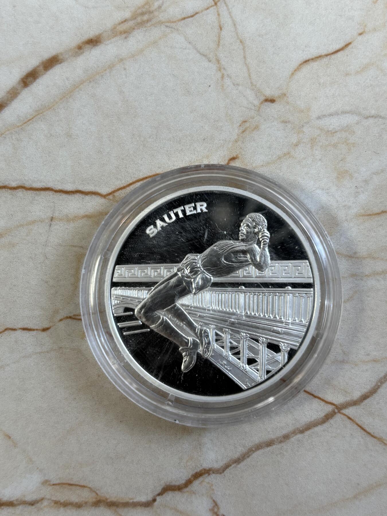 第185期拍卖 法国2003年运动冠军跳高精制纪念银币，900银，22克，