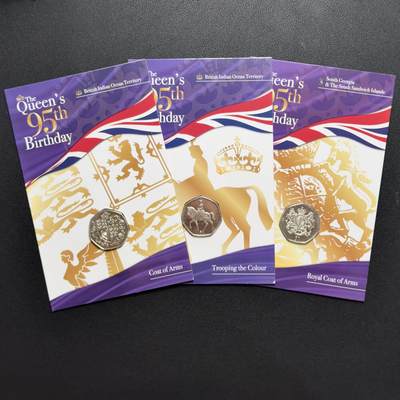 ＜小葵钱铺＞第67期·克朗币·银币场·满200包邮，不寄存·12月15日发货 - 英属印度洋2021年女王95岁生日卡装50便士纪念套币