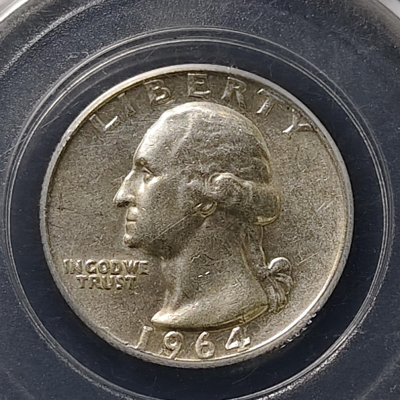 【全场包邮】纯粹捡漏拍486场（免费代拍第23场） 美国1964年华盛顿25分（24.3毫米6.7克）银币-公博MS65