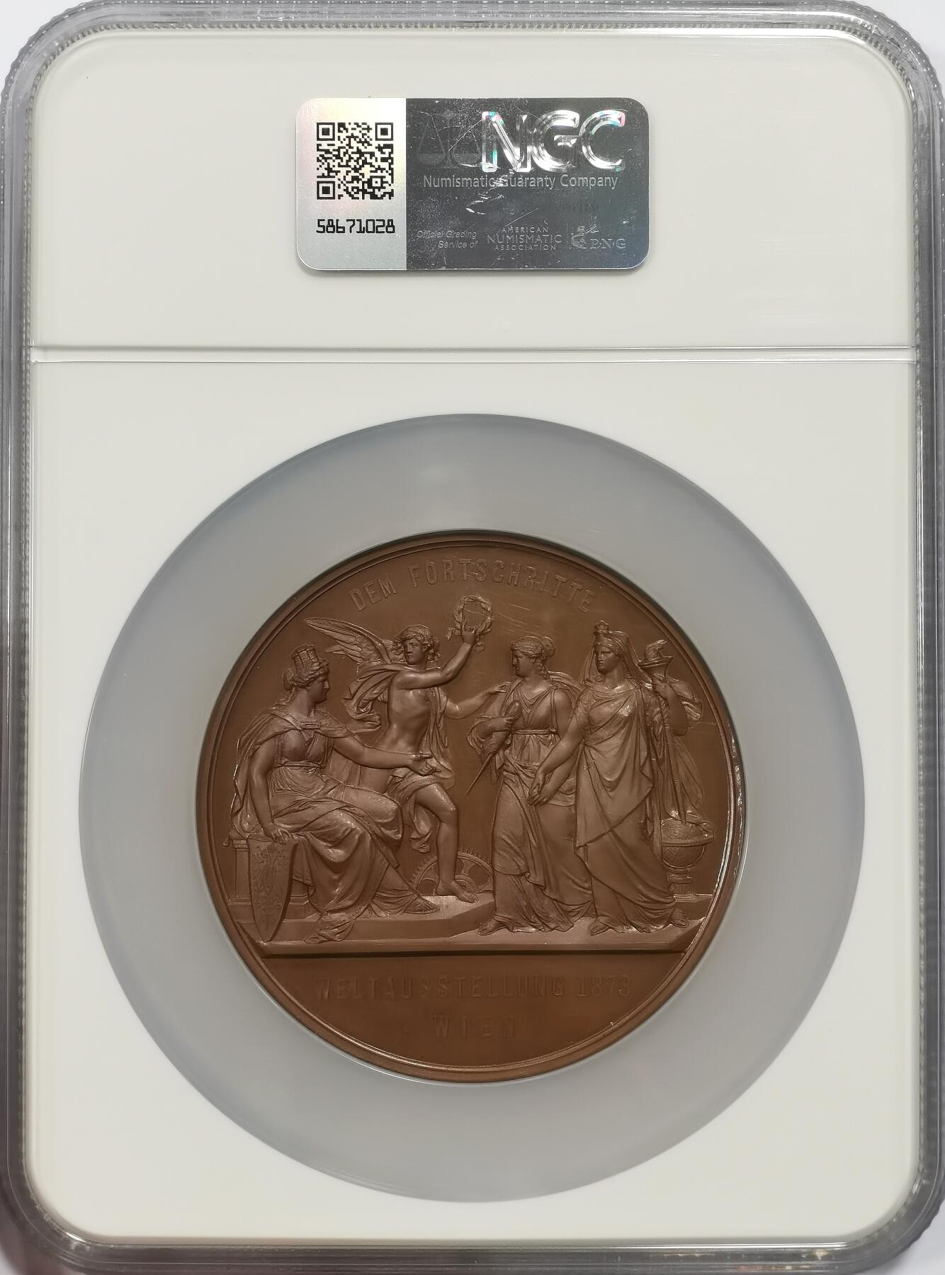 博洋堂世界钱币拍卖第151期（全场包邮） NGC MS66 奥地利1873年维也纳世博会纪念章，Tautenhayn作品，顶级品相，唯一冠军分！