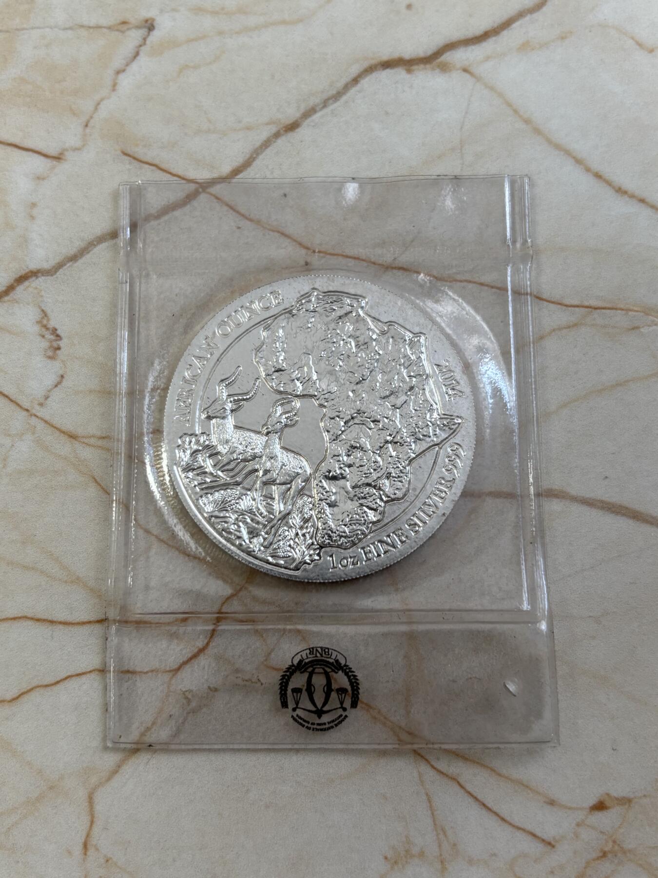 第185期拍卖 卢旺达2014年非洲野生动物系列7黑斑羚1盎司银币，999银