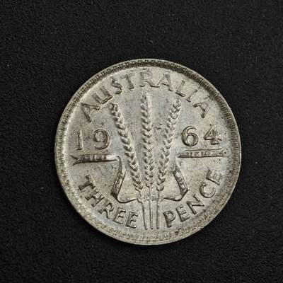 【淘币小摊】实时拍第八百二十六拍   散币场   满百包邮可预留二周 每周一统一发货   - 澳大利亚1964年伊丽莎白二世3便士银币