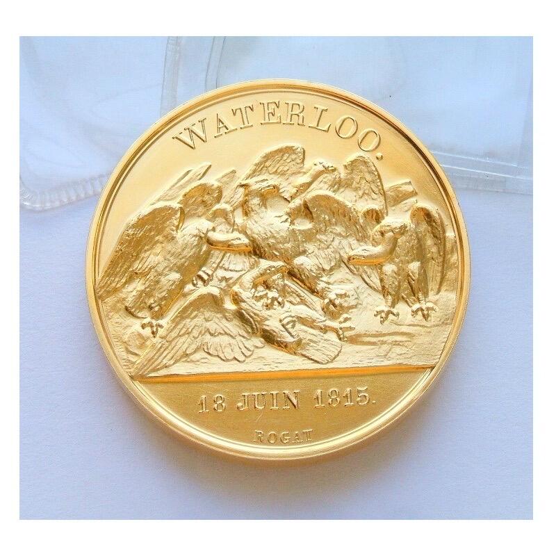 【艺术】法国艺术大章纪念1815年 拿破仑滑铁卢战役+雄鹰高浮雕精制大镀金章 40MM