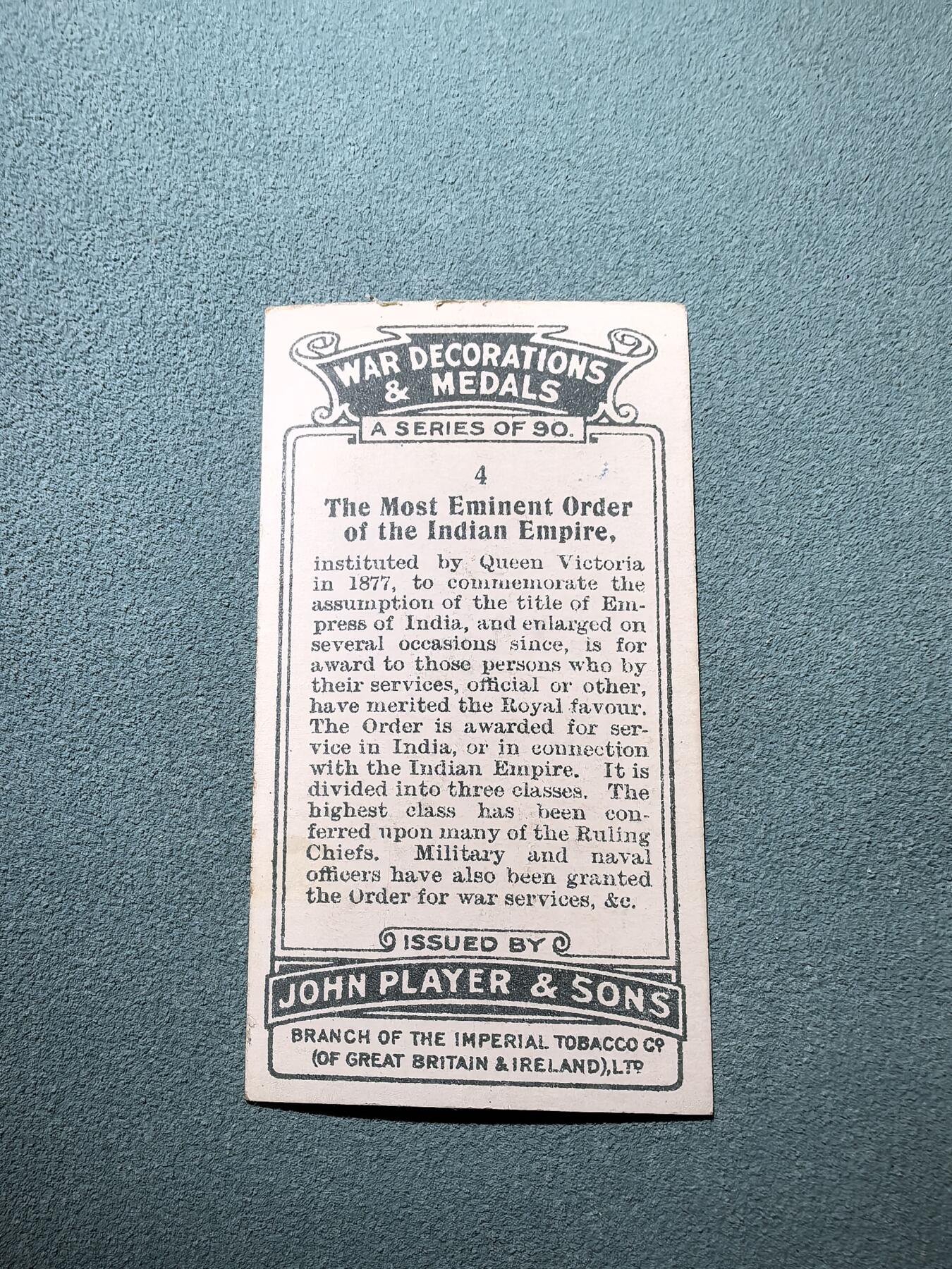 盛世勋华——号角文化勋章邮票专场拍卖第293期 英国1930年代发行 勋章专题系列宣传卡 同伴级印度帝国勋章