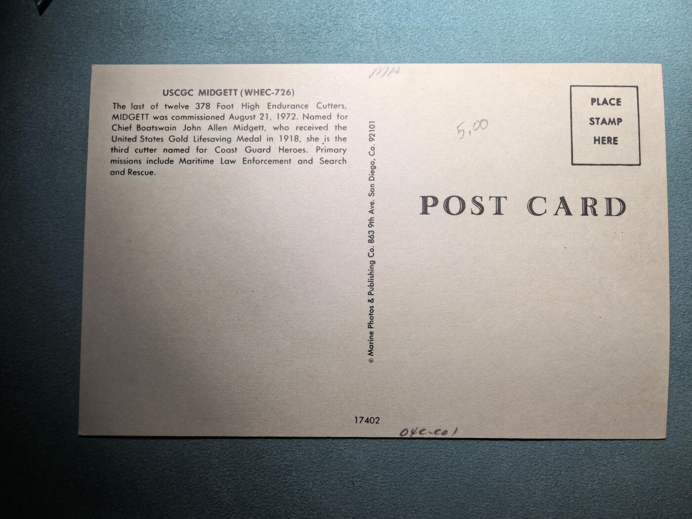 盛世勋华——号角文化勋章邮票专场拍卖第293期 美国冷战时期军舰专题明信片 海岸警卫队米杰特号巡逻舰