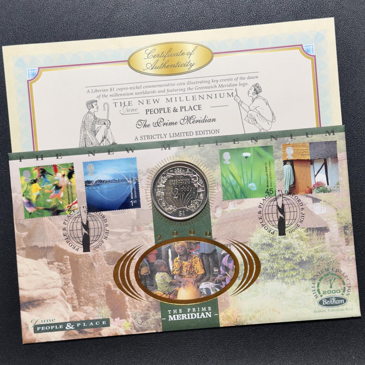 ＜小葵钱铺＞第67期·克朗币·银币场·满200包邮，不寄存·12月15日发货 〈邮币封〉利比里亚2000年千禧年·格林威治子午线1元克朗型纪念币