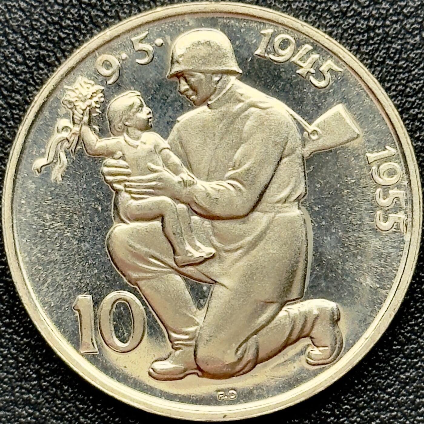 ＜小葵钱铺＞第67期·克朗币·银币场·满200包邮，不寄存·12月15日发货 〈稀少·发行量5000〉捷克斯洛伐克1955年解放10周年10克朗精制纪念银币