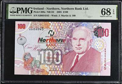 《艾美收藏》第224期-12.14周日外币超白金场 - 北爱尔兰100镑 PMG68E 2005年 北方银行 英国飞机设计师詹姆斯·马丁 冠军分