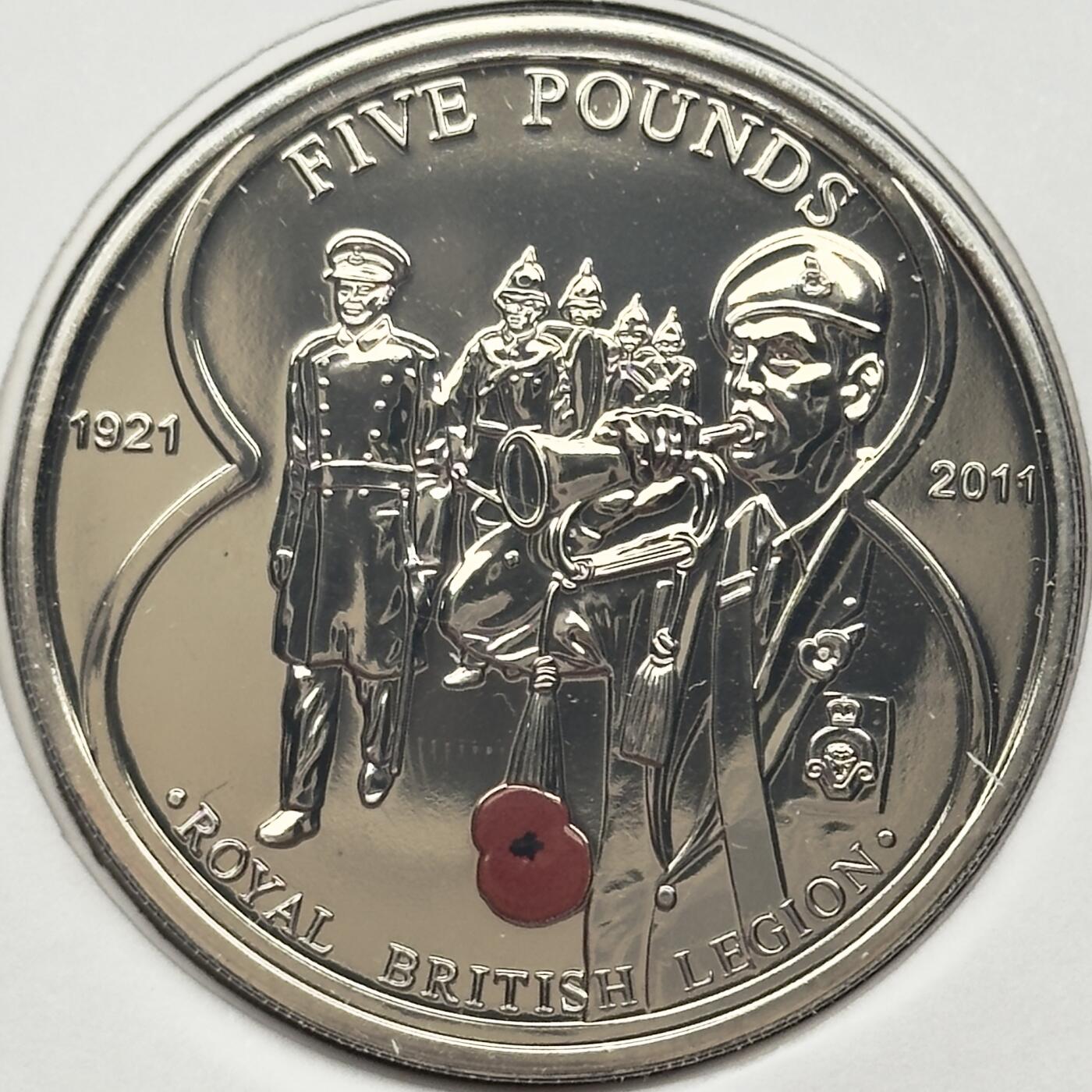 ＜小葵钱铺＞第67期·克朗币·银币场·满200包邮，不寄存·12月15日发货 〈邮币封〉泽西岛2011年皇家退伍军人协会成立90周年·皇家军团5镑克朗型彩色纪念币