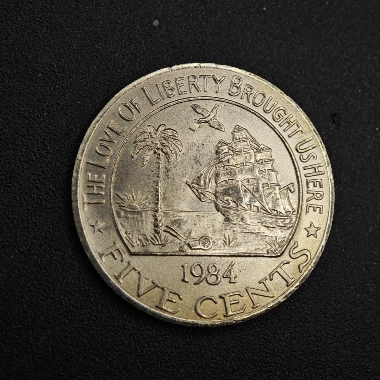 【淘币小摊】实时拍第八百二十六拍   散币场   满百包邮可预留二周 每周一统一发货   利比里亚1984年5分镍币