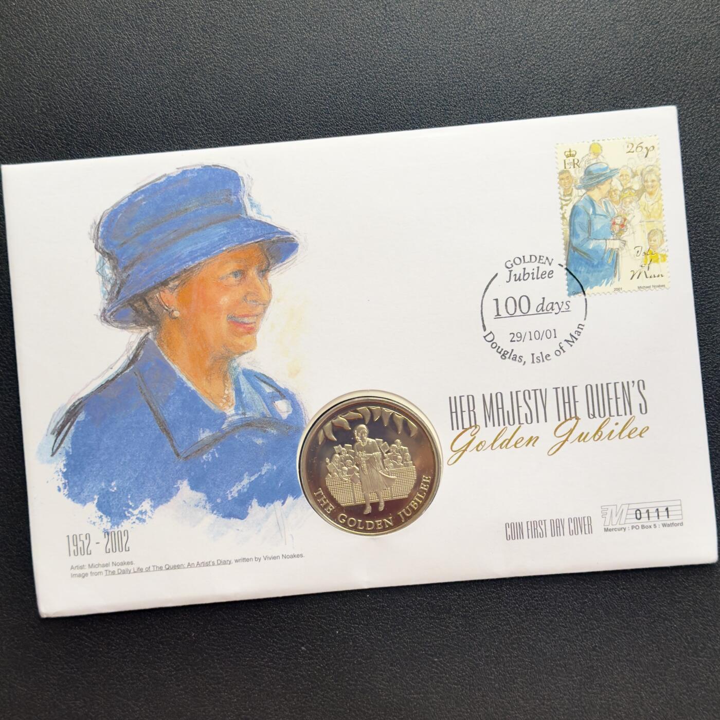 ＜小葵钱铺＞第67期·克朗币·银币场·满200包邮，不寄存·12月15日发货 〈邮币封〉福克兰群岛2002年女王金禧纪念·人群中的女王50便士克朗型纪念币