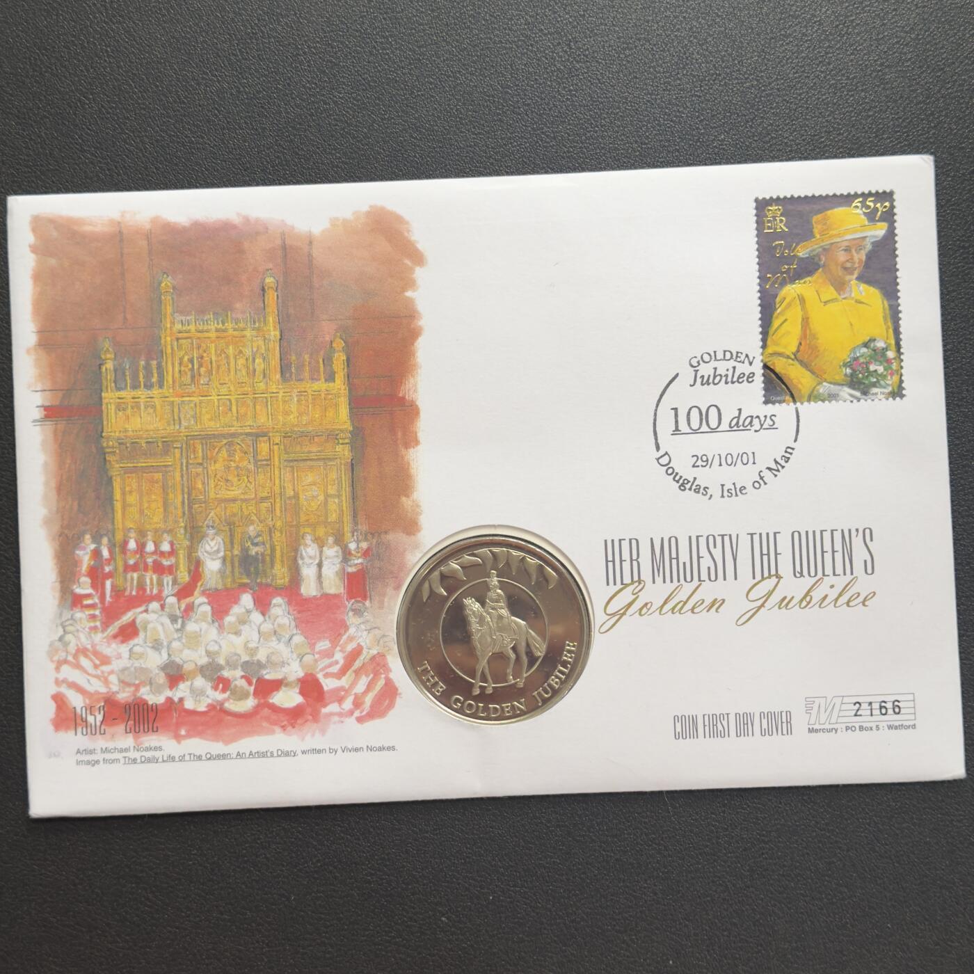 ＜小葵钱铺＞第67期·克朗币·银币场·满200包邮，不寄存·12月15日发货 〈邮币封〉福克兰群岛2002年女王金禧纪念·女王骑马50便士克朗型纪念币