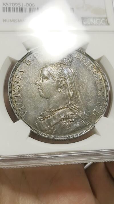 博洋堂世界钱币拍卖第151期（全场包邮） NGC MS61 英国1887年维多利亚高冠版马剑银币 五彩好品 低评