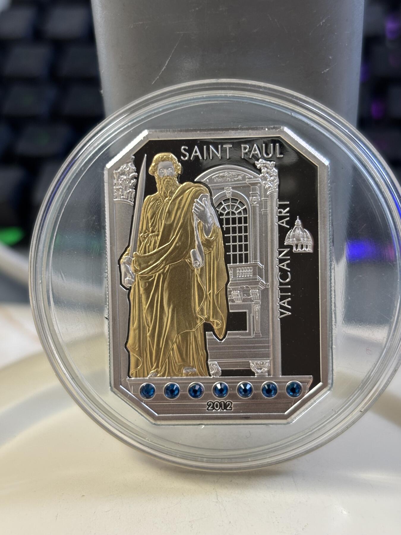 第185期拍卖 库克2012年圣保罗镶水晶镀金纪念银币，999银镀金，25克