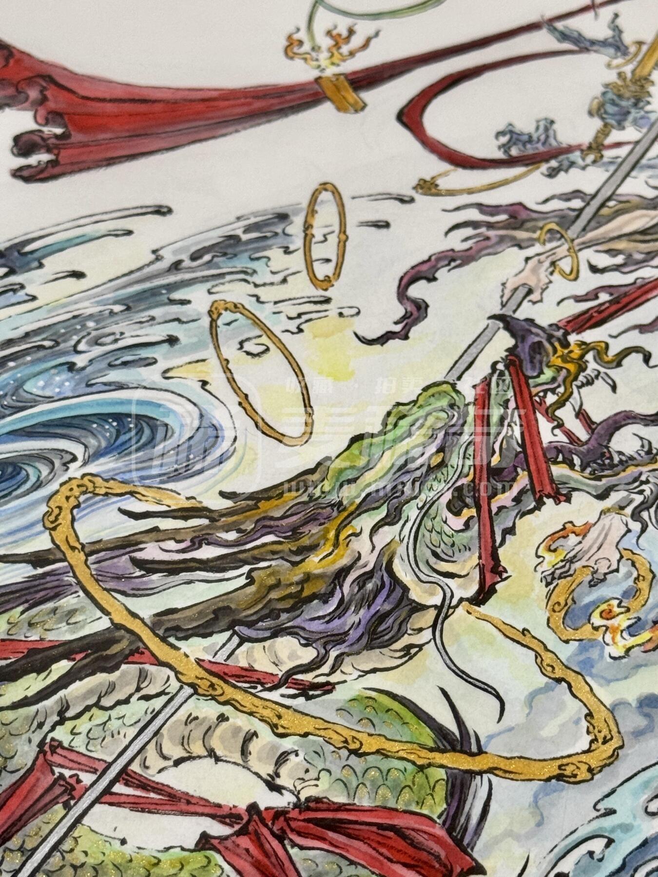 玩卡战线超级大甩拍第46期（周一晚10点半截拍）请寄存过多的卡友准许发货哇！ 沈鑫手绘画 哪吒闹海 已装裱 尺寸：外框45cm*65.5cm，内框30cm*40cm