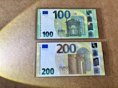 【Blue Auction】世界纸币精拍第762期——18级TOP拍卖/信誉/品质/专业/高效💫 - 【一组2张 含无47】欧盟 2019年100-200欧元 全新UNC