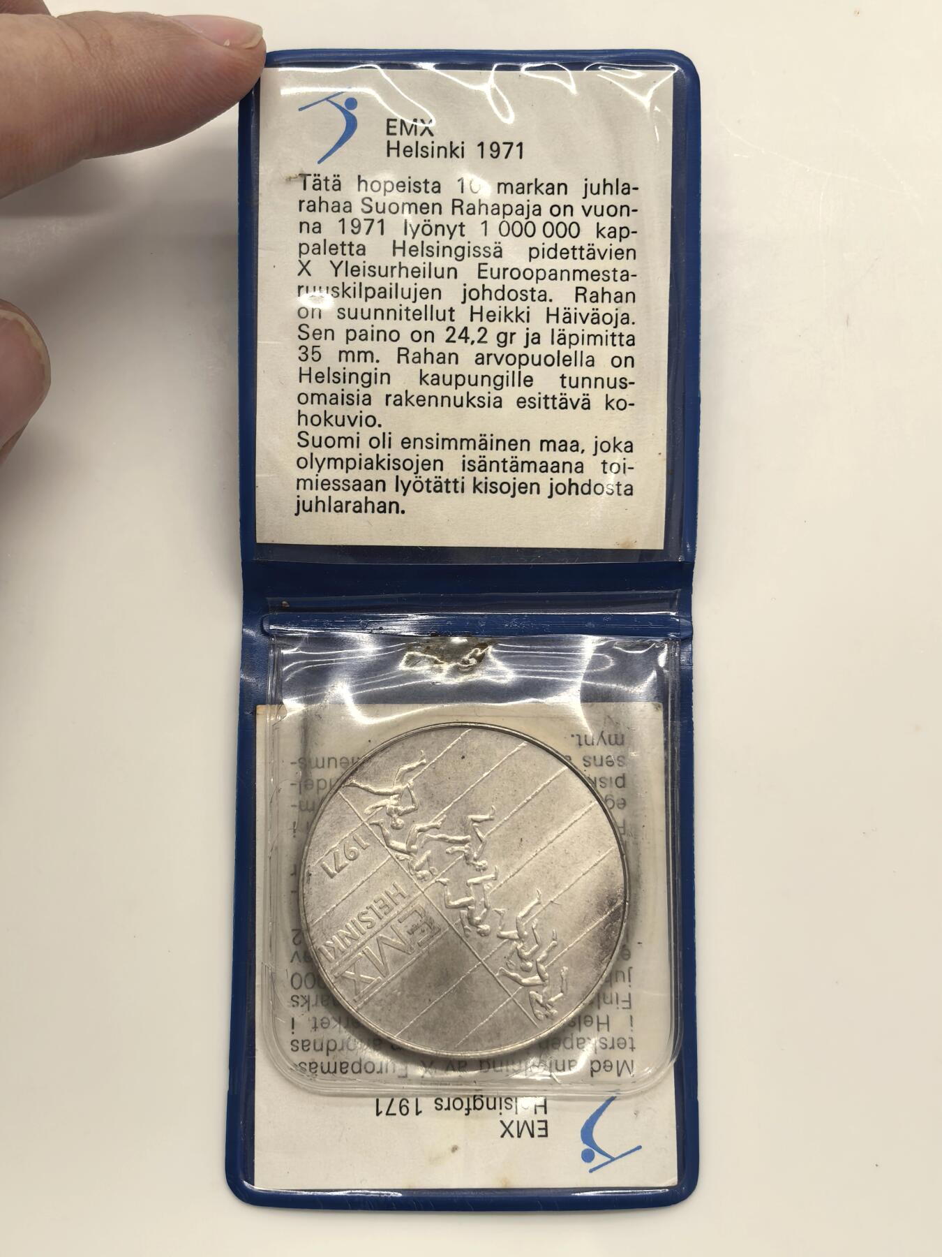 博洋堂世界钱币拍卖第151期（全场包邮） 芬兰赫尔辛基1972年第十届欧洲田径锦标赛10马克纪念银币，带原封证书