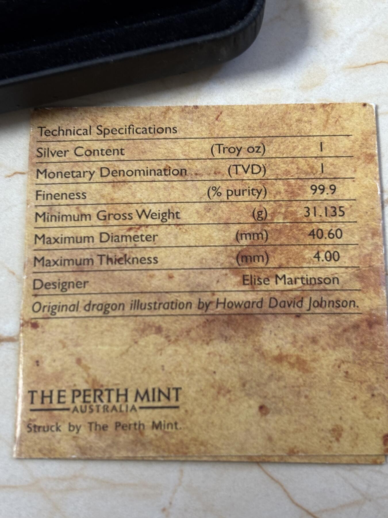 第185期拍卖 图瓦卢2012年龙的传说系列3圣乔治屠龙1盎司彩银币，999银，发行5000枚