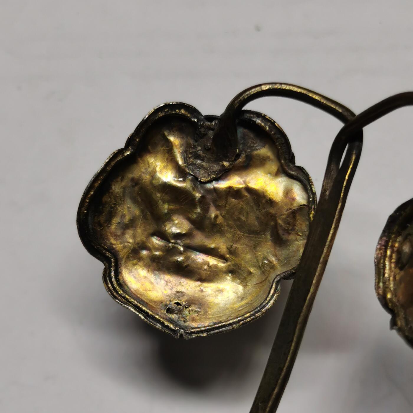 杂件专场88期 清代老银鎏金发簪掐丝花纹