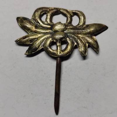 杂件专场88期 - 清末民国时期老银鎏金发簪，杆是铜的