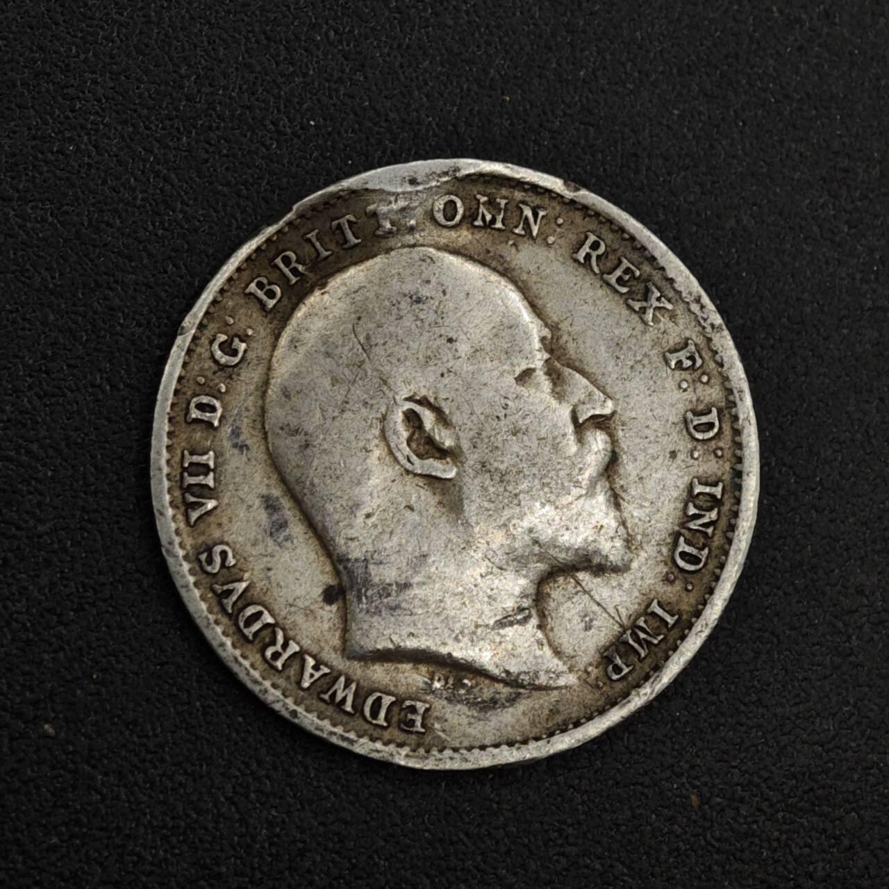 【淘币小摊】实时拍第八百二十六拍   散币场   满百包邮可预留二周 每周一统一发货   英国1907年爱德华七世3便士银币