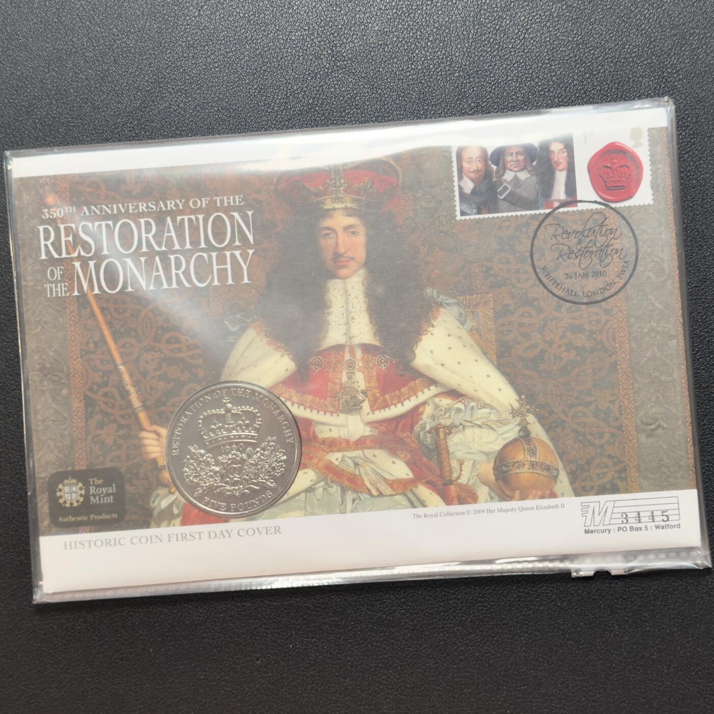 ＜小葵钱铺＞第67期·克朗币·银币场·满200包邮，不寄存·12月15日发货 〈邮币封〉英国2010年君主制复辟350周年5镑克朗型纪念币